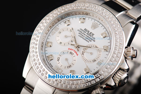 Rolex Daytona Chronograph Automatic with Diamond Bezel-Diamond Marking and White Dial - Click Image to Close